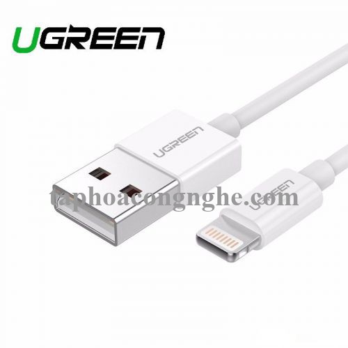 Ugreen 80313 50CM màu trắng cáp Lightning ra Usb 0.5M mạ nickel chống nhiễu có chíp MFI chính hãng US155 30080313